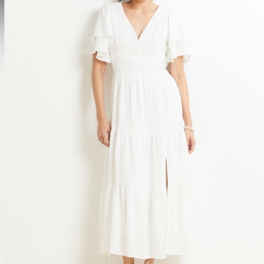 Line and Dot White Skylar Tiered Midi Dress Size Small